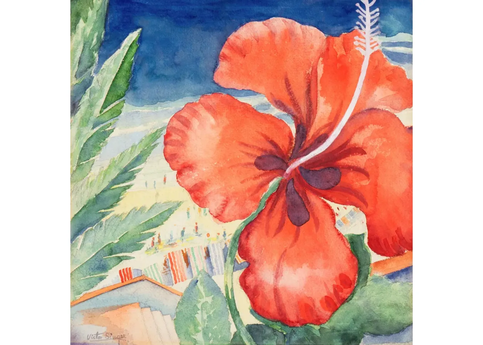 Hibiscus Blossom by the Beach - 1940s - McNaught Fine Art - Orange