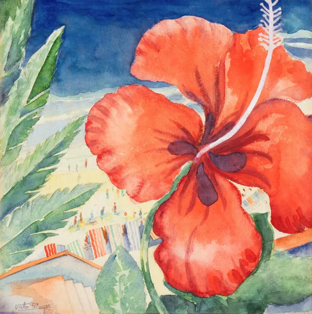 Hibiscus Blossom by the Beach - 1940s - McNaught Fine Art - Orange