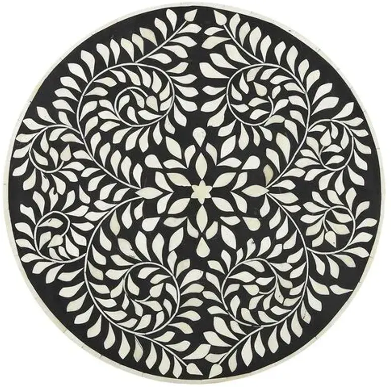 Julie Bone-Inlay Side Table - Black/White - Handcrafted