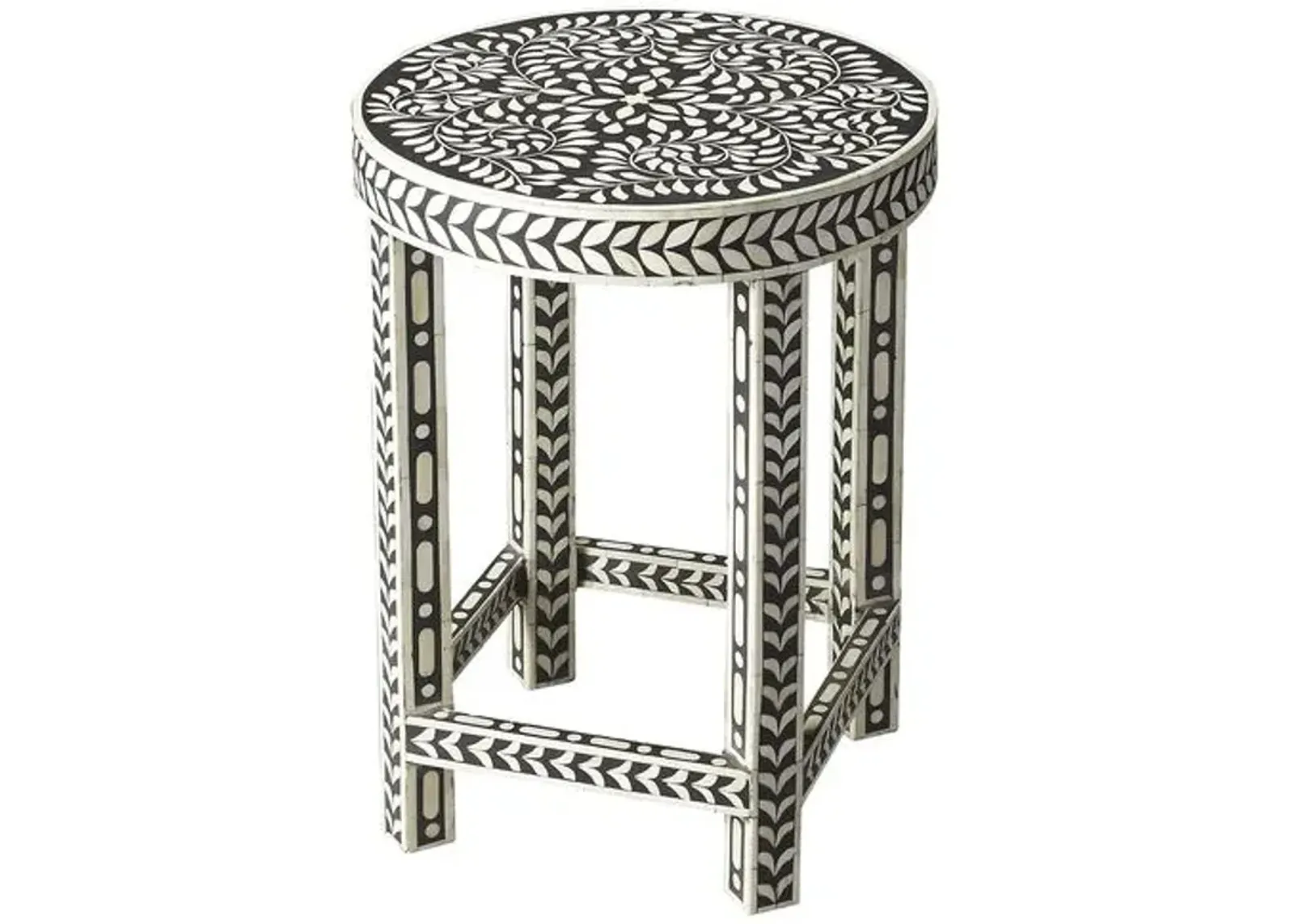 Julie Bone-Inlay Side Table - Black/White - Handcrafted