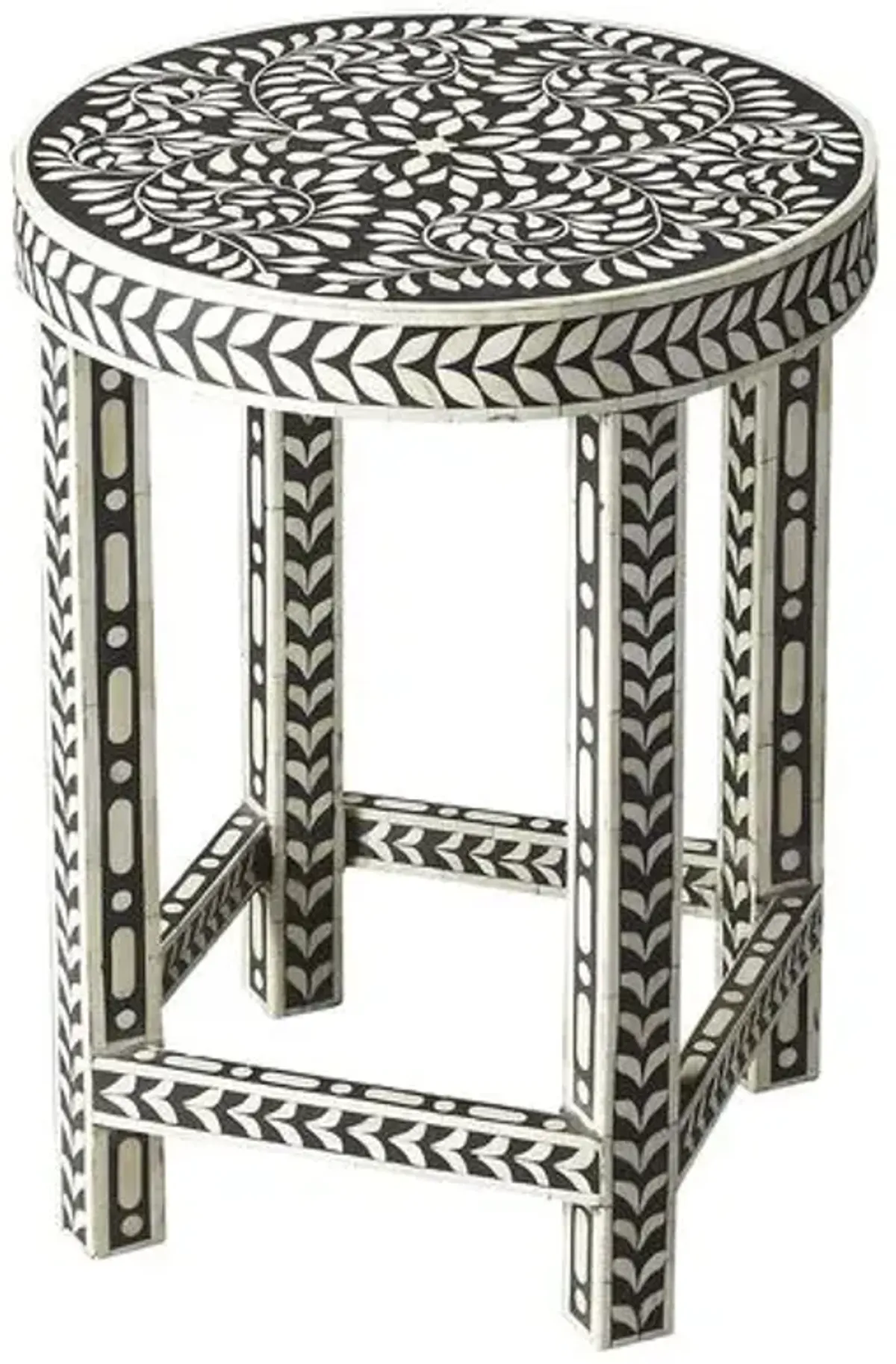 Julie Bone-Inlay Side Table - Black/White - Handcrafted