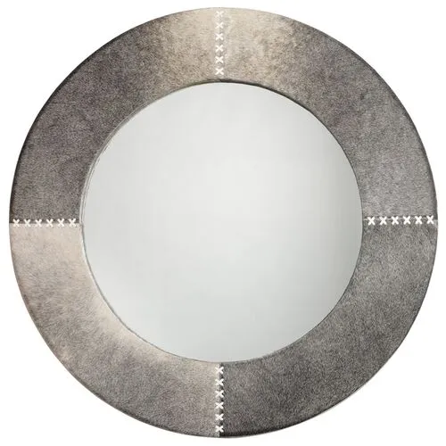 Cross Stitch 36" Hide Wall Mirror - Gray - Jamie Young Co.