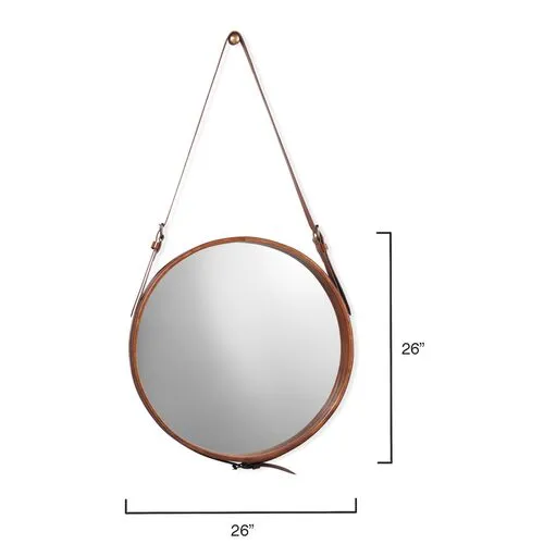 Round Leather Large Wall Mirror - Brown - Jamie Young Co.