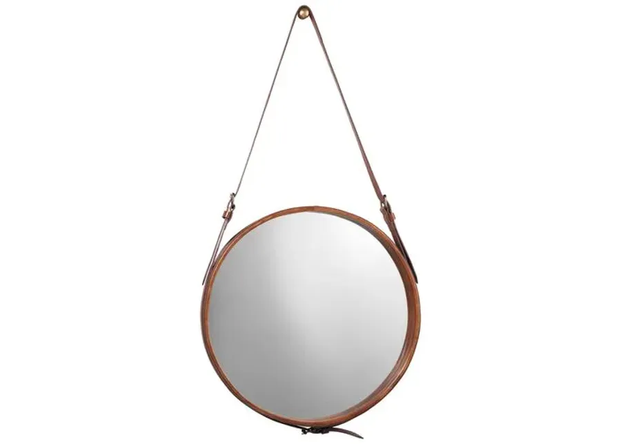 Round Leather Large Wall Mirror - Brown - Jamie Young Co.