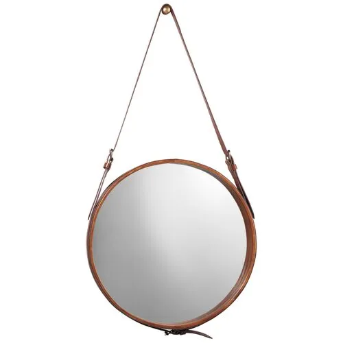 Round Leather Large Wall Mirror - Brown - Jamie Young Co.