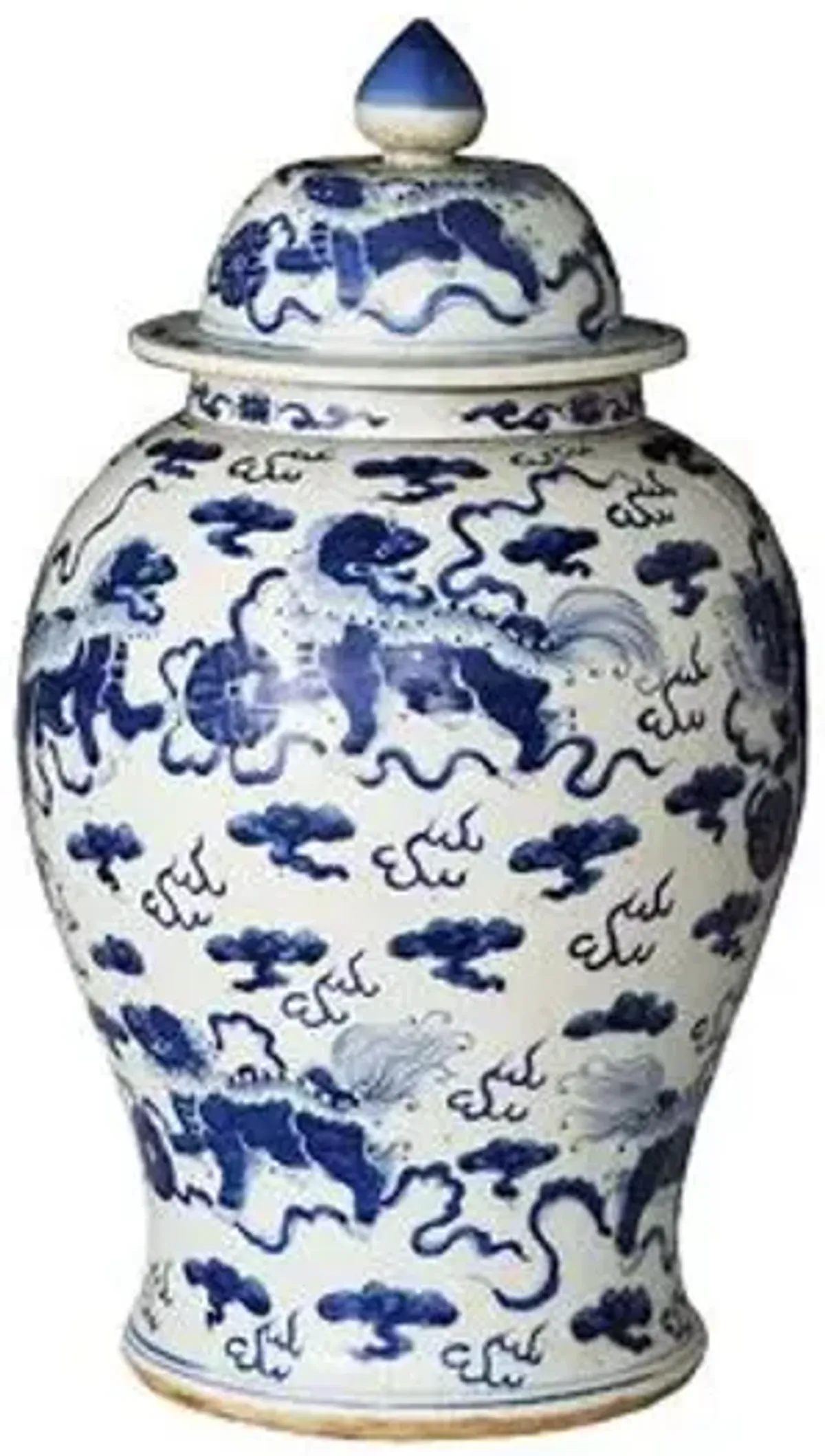 21" Foo Dog Temple Jar - Blue/White