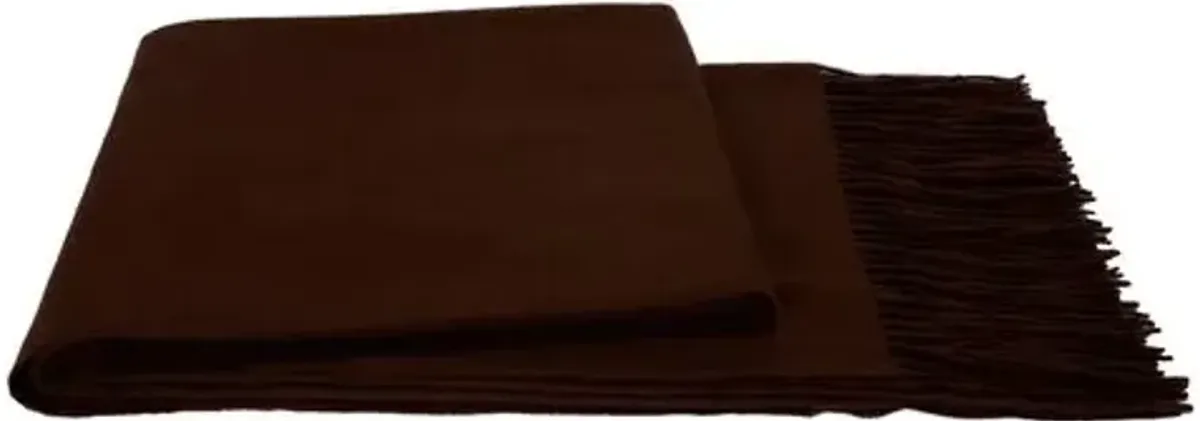 Solid Cashmere Throw - Chocolate - Brown - Lightweight, Soft, Warm, Fringed