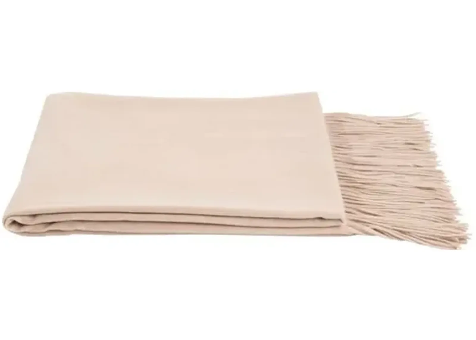 Solid Cashmere Throw - Eco - Beige - Lightweight, Soft, Warm, Fringed