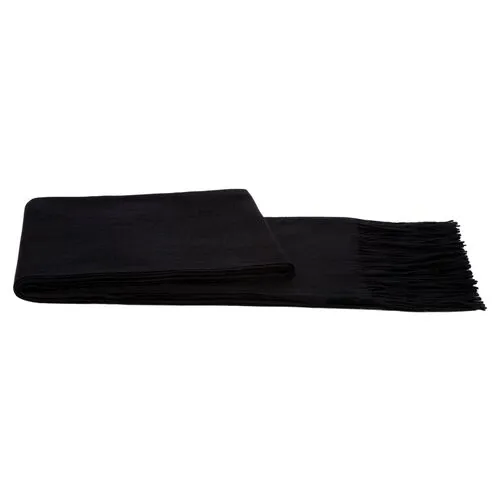 Solid Cashmere Throw - Black - Lightweight, Soft, Warm, Fringed