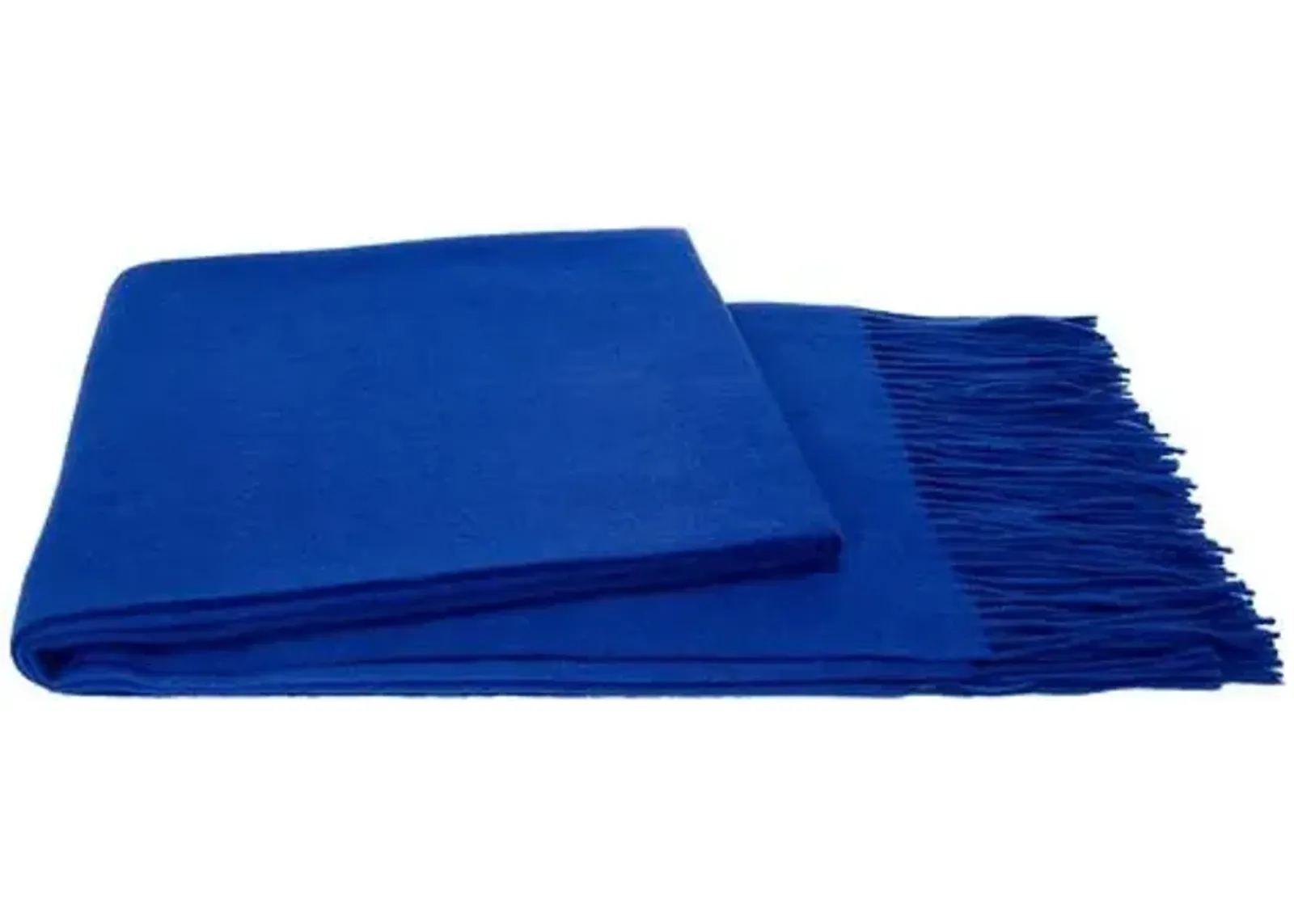 Solid Cashmere Throw - Cobalt - Blue - Lightweight, Soft, Warm, Fringed