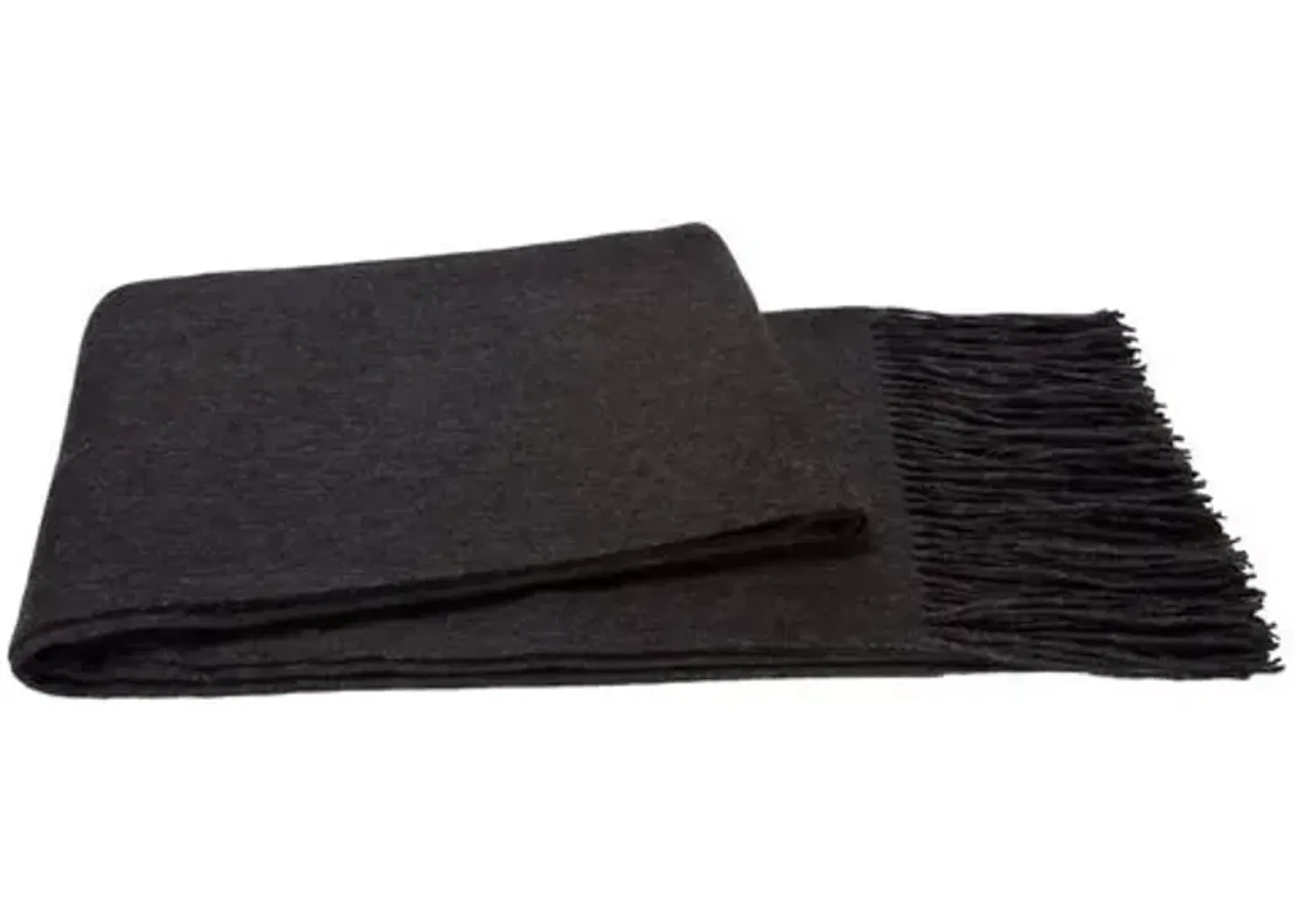 Solid Cashmere Throw - Charcoal Gray - Lightweight, Soft, Warm, Fringed