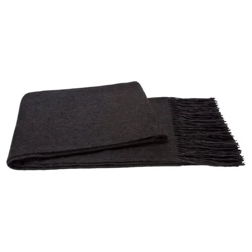 Solid Cashmere Throw - Charcoal Gray - Lightweight, Soft, Warm, Fringed