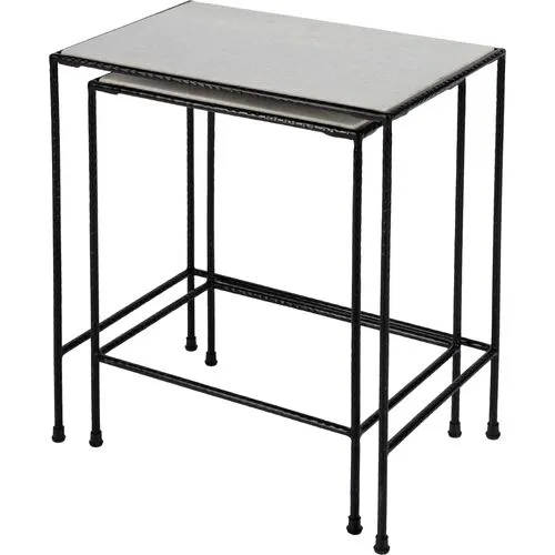 Asst. of 2 Rachel Nesting Tables - Pewter/Ivory Marble - Handcrafted - White
