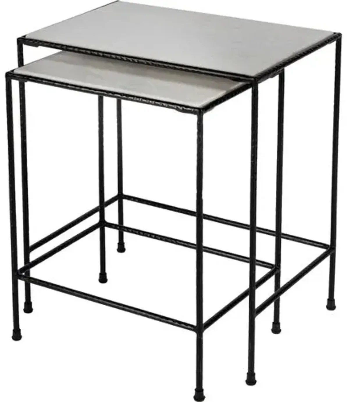 Asst. of 2 Rachel Nesting Tables - Pewter/Ivory Marble - Handcrafted - White