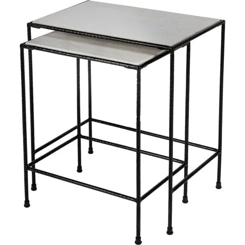 Asst. of 2 Rachel Nesting Tables - Pewter/Ivory Marble - Handcrafted - White