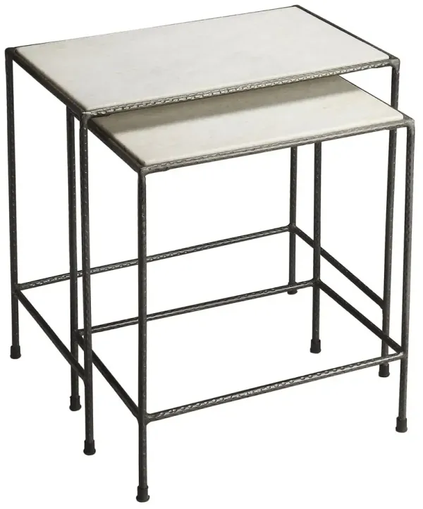 Asst. of 2 Rachel Nesting Tables, Pewter/Ivory Marble