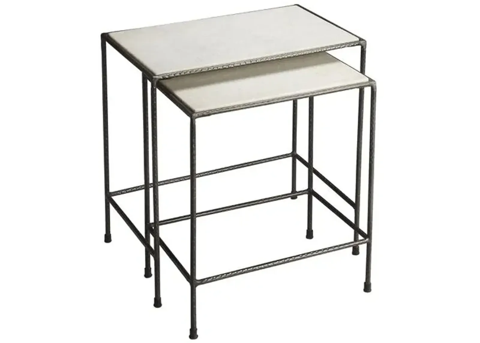 Asst. of 2 Rachel Nesting Tables - Pewter/Ivory Marble - Handcrafted - White