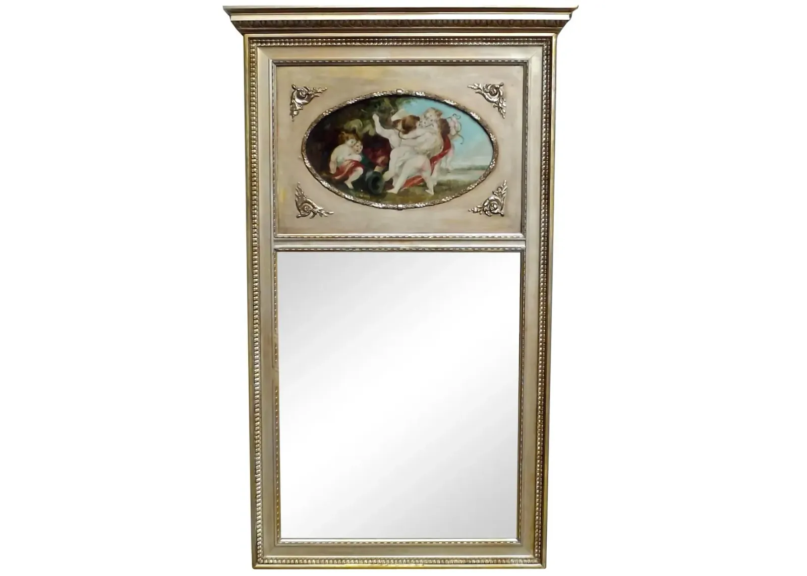 Cherub Oil Painting Trumeau Mirror - Vermilion Designs - Beige