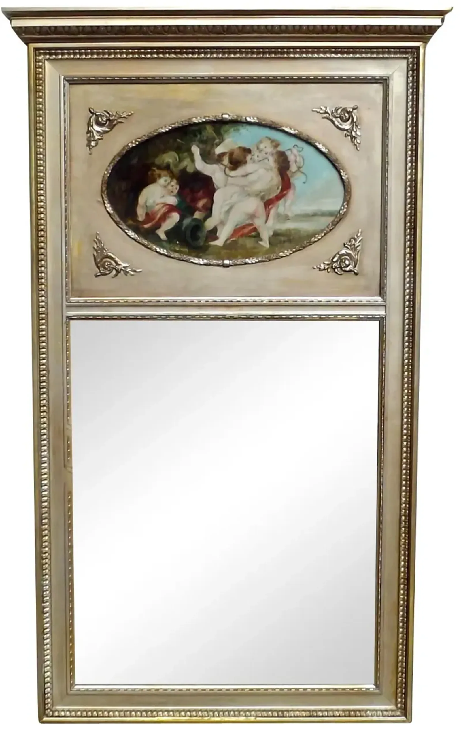 Cherub Oil Painting Trumeau Mirror - Vermilion Designs - Beige