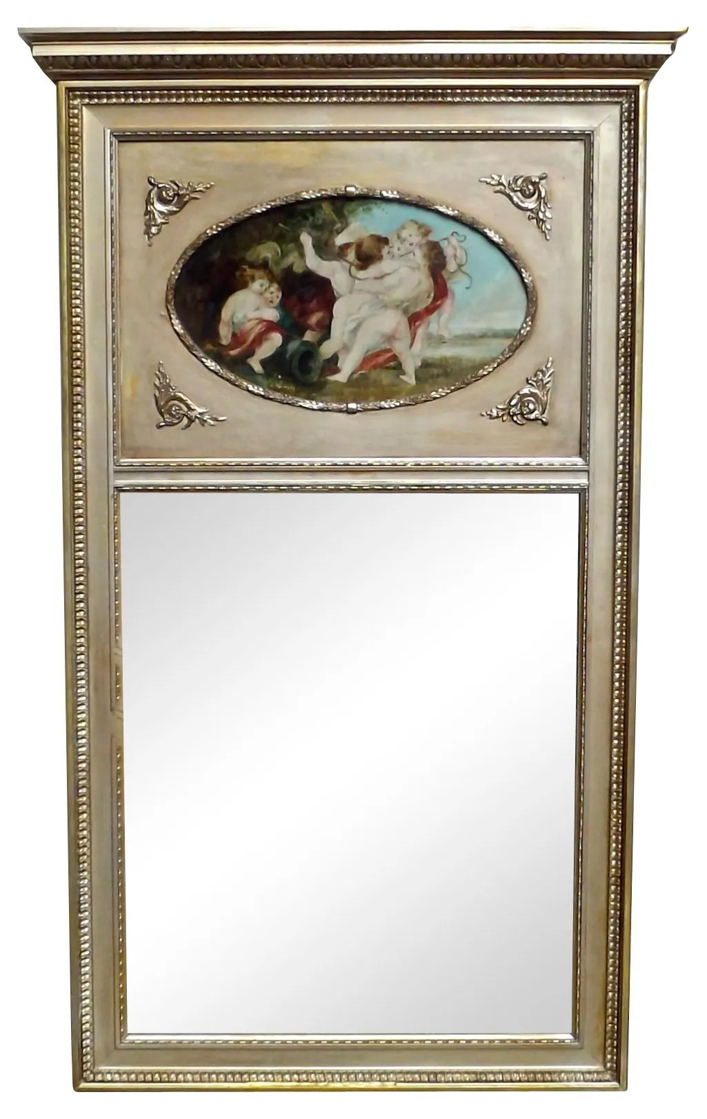 Cherub Oil Painting Trumeau Mirror - Vermilion Designs - Beige