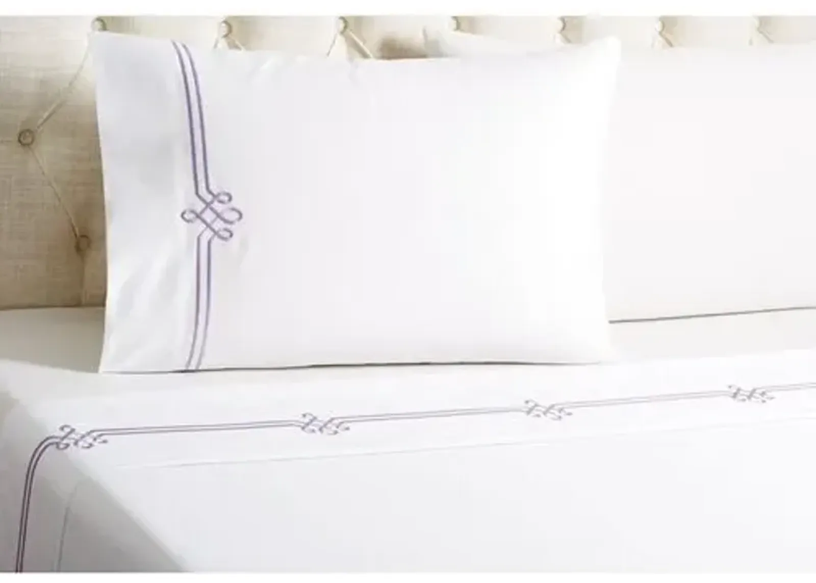 Loops Sheet Set - Tulip - Hamburg House - White, 300 Thread Count, Egyptian Cotton Sateen, Soft and Luxurious