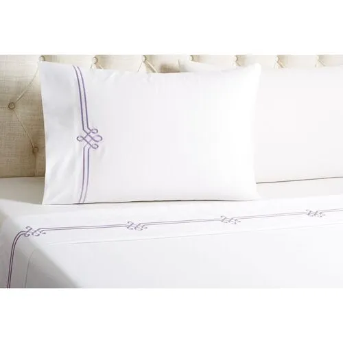 Loops Sheet Set - Tulip - Hamburg House - White, 300 Thread Count, Egyptian Cotton Sateen, Soft and Luxurious