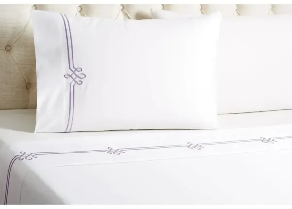 Loops Embroidered Sheet Set - Hamburg House - White, 300 Thread Count, Egyptian Cotton Sateen, Soft and Luxurious