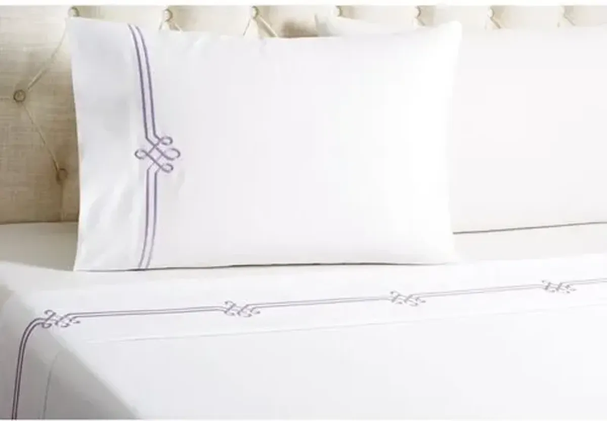 Loops Embroidered Sheet Set - Hamburg House - White, 300 Thread Count, Egyptian Cotton Sateen, Soft and Luxurious