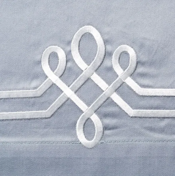 Loops Embroidered Sheet Set - Hamburg House - Gray, 300 Thread Count, Egyptian Cotton Sateen, Soft and Luxurious