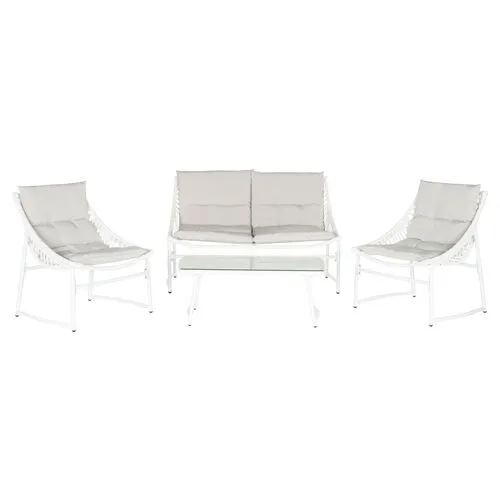 Nina 4-Pc Outdoor Lounge Set - Beige/White