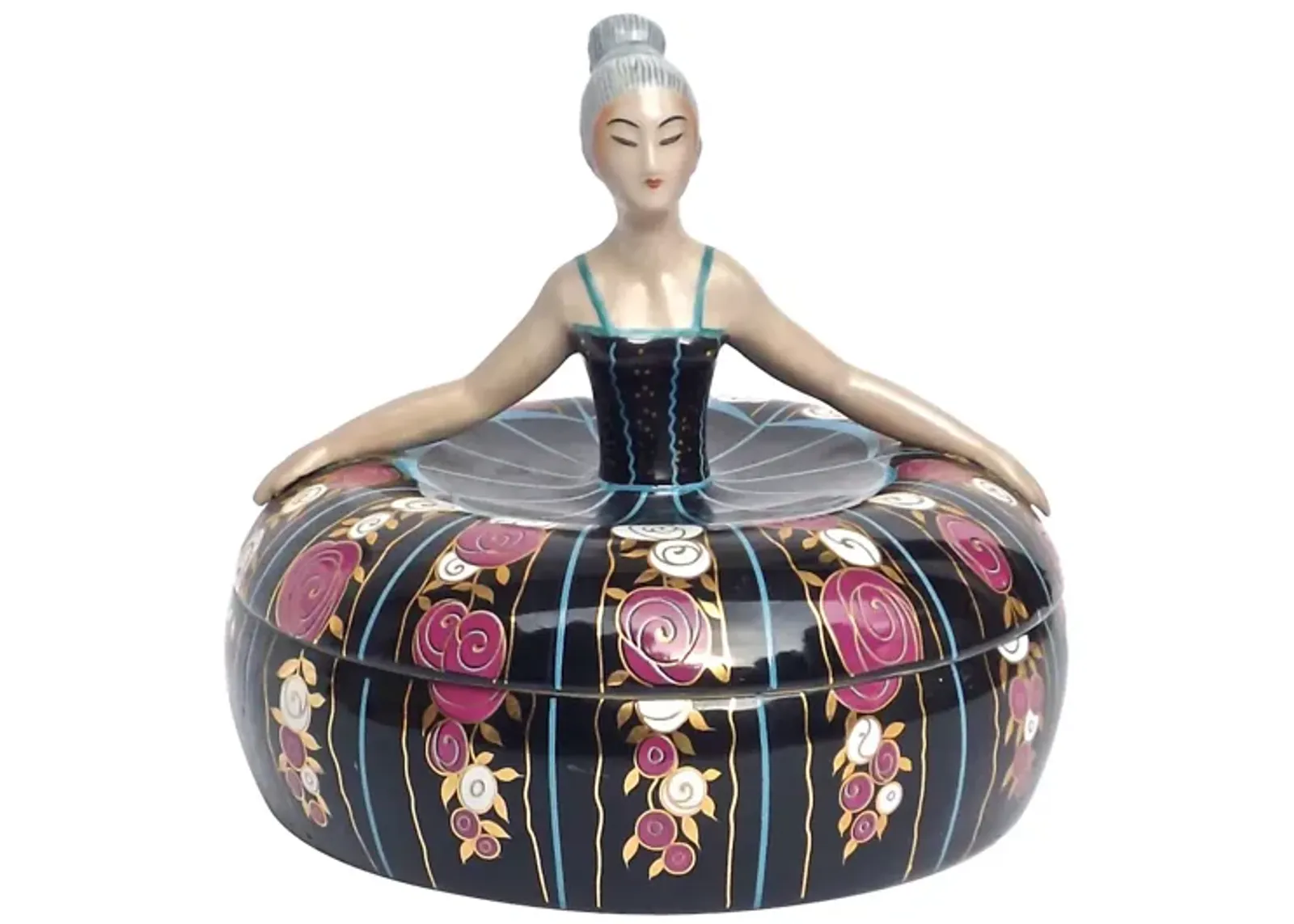 Robj Art Deco Porcelain Ballerina Box - Vermilion Designs - brown