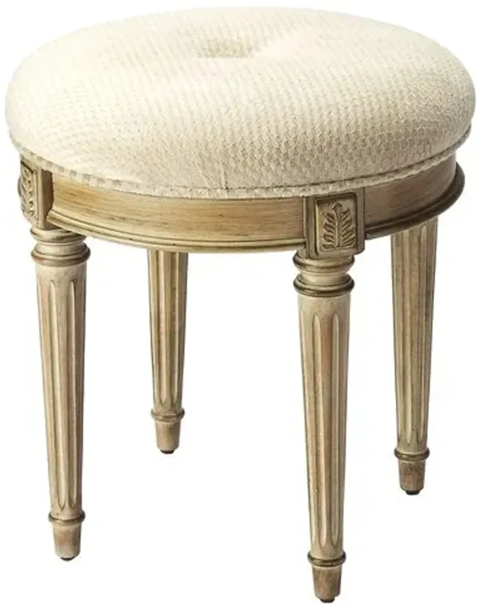 Clarissa Vanity Stool - Weathered/Ivory - Handcrafted - Versatile, Comfortable, Functional