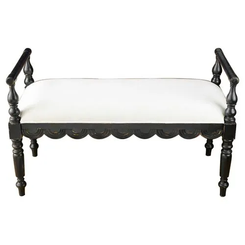 Callie Bench - Ivory/Black - Handcrafted