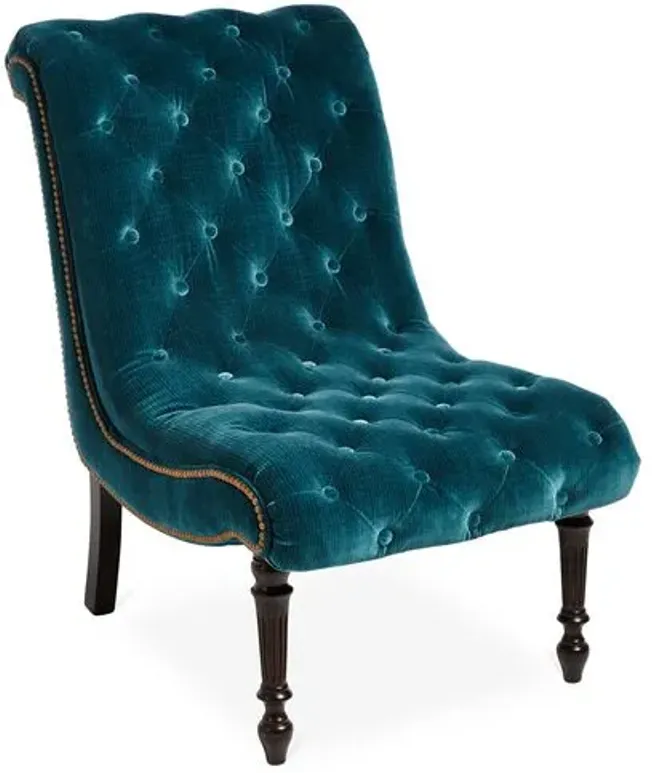 Dagny Slipper Chair - Teal Velvet - Massoud - Handcrafted - Blue