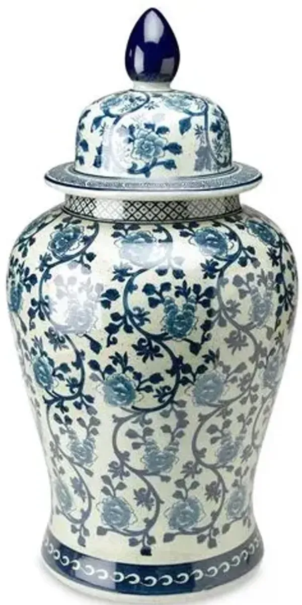 24" Vine Ginger Jar - Blue/Light Green