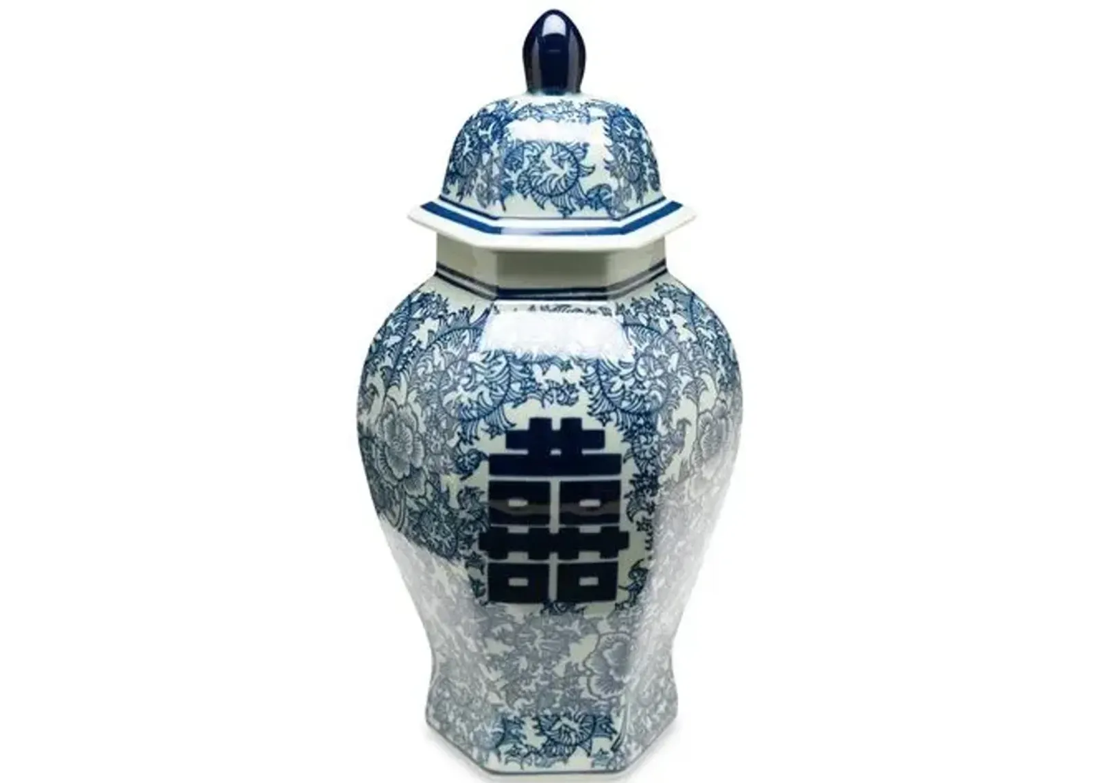 14" Jolie Ginger Jar - Blue/White