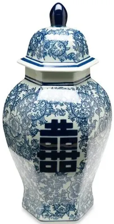 14" Jolie Ginger Jar - Blue/White