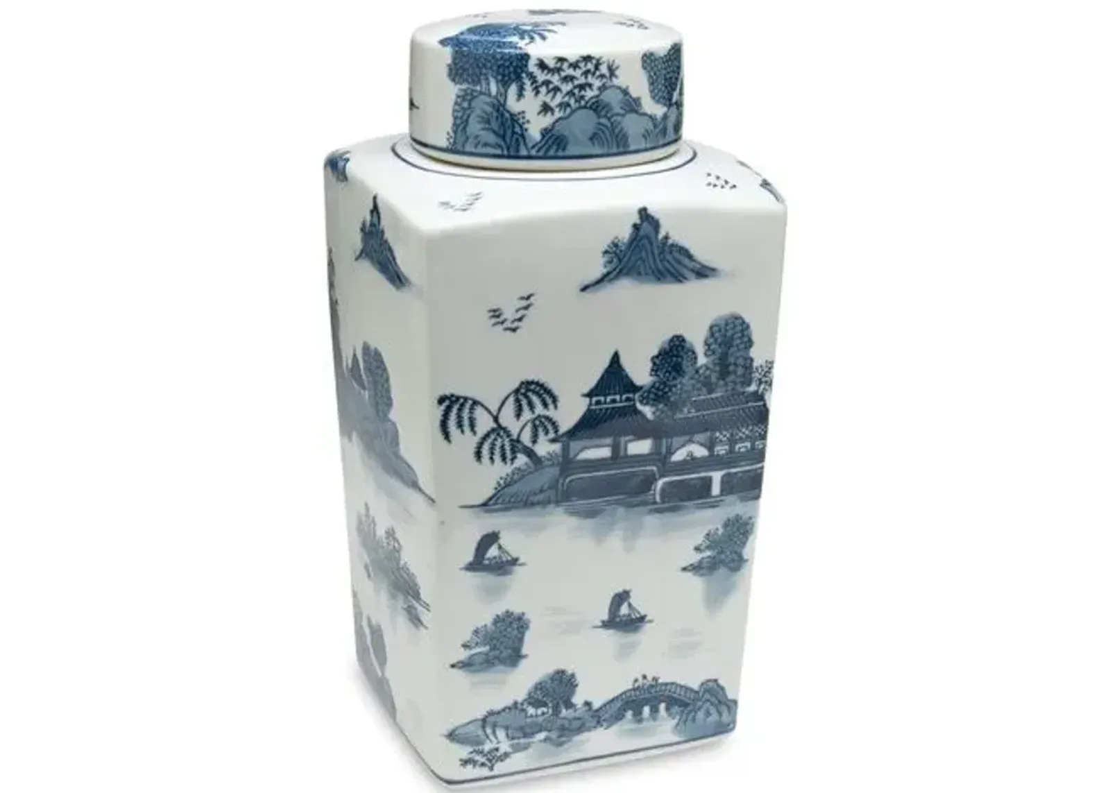 12" Lavieille Square Jar - Blue/White