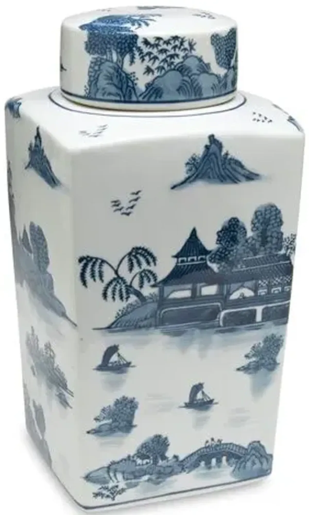 12" Lavieille Square Jar - Blue/White