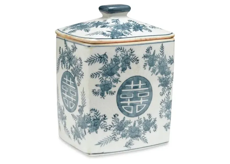 8" Bazille Square Jar - Blue/White