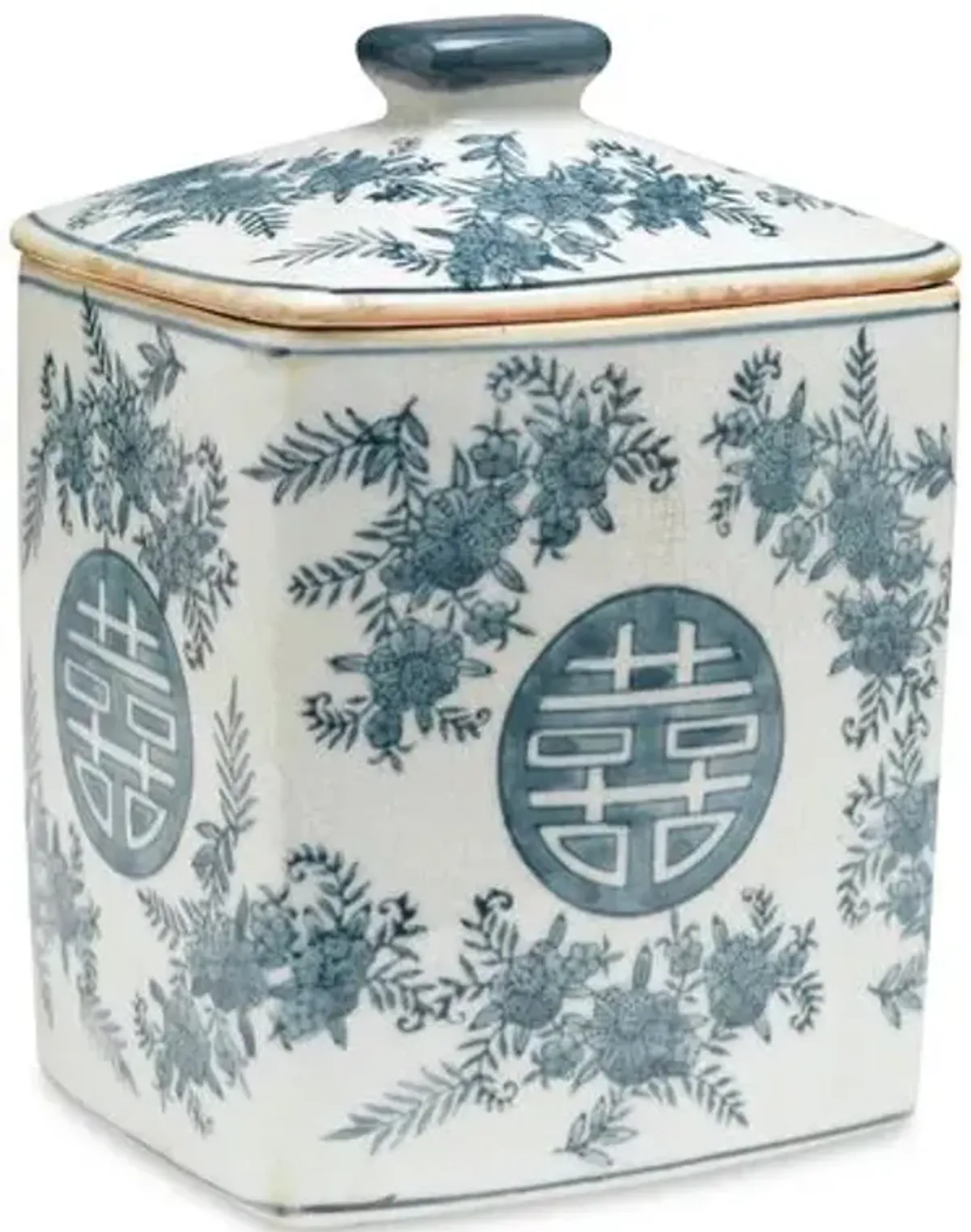 8" Bazille Square Jar - Blue/White