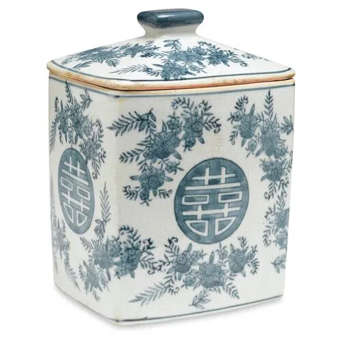 8" Bazille Square Jar - Blue/White