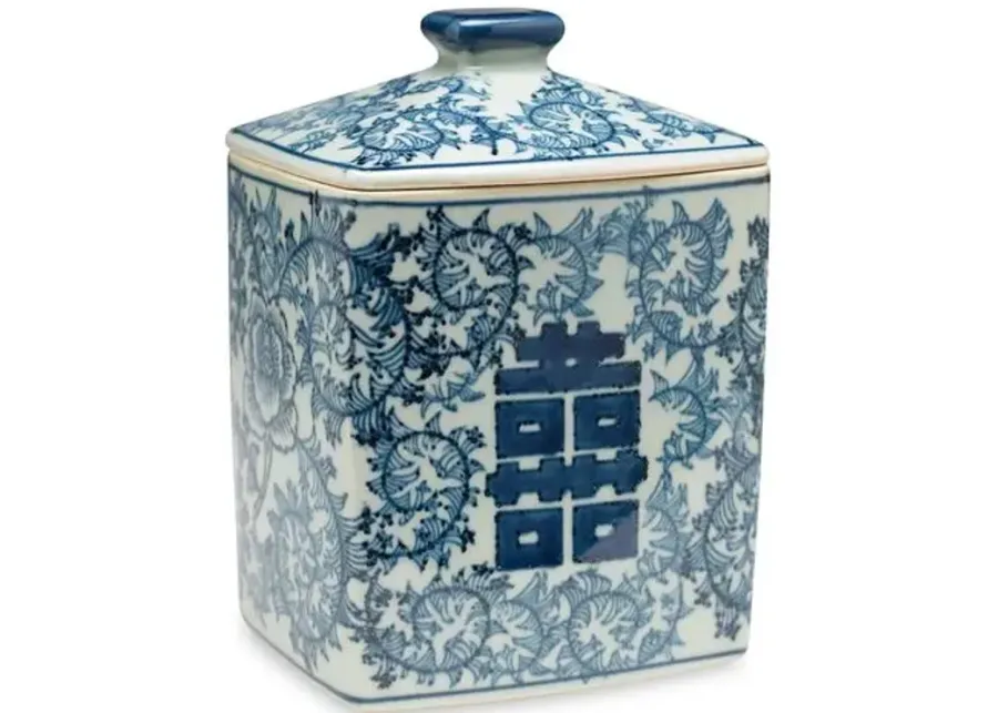 8" Lancret Square Jar - Blue/Light Green