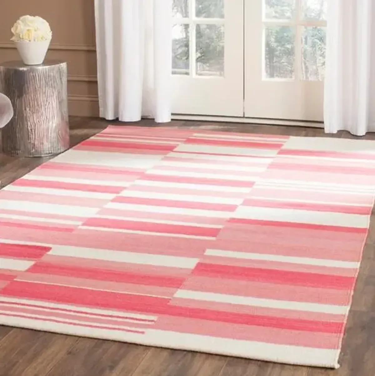 Arlin Flat-Weave Rug - Pink/Ivory - Pink