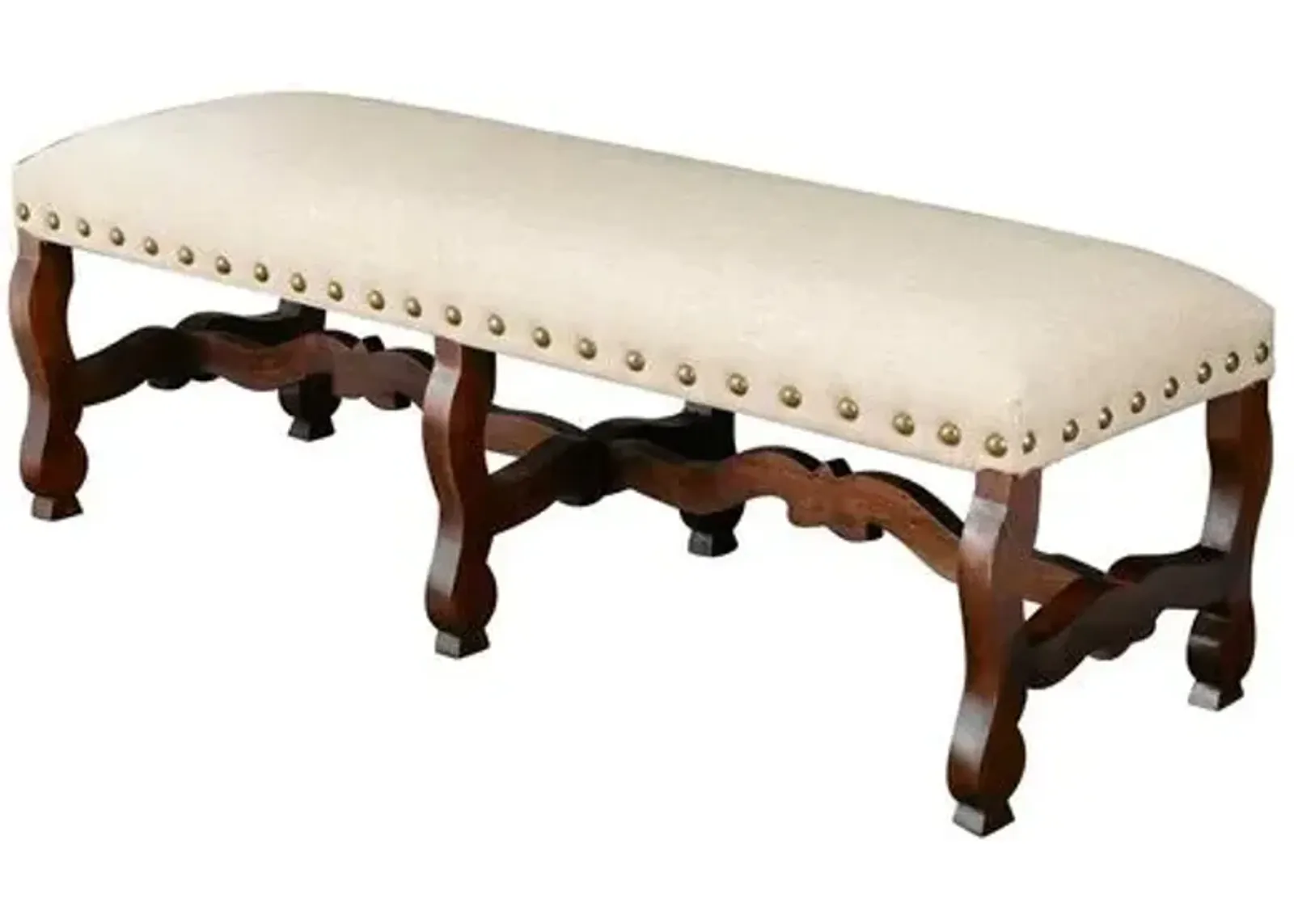 Penny Nailhead Bench - Beige Linen - Handcrafted