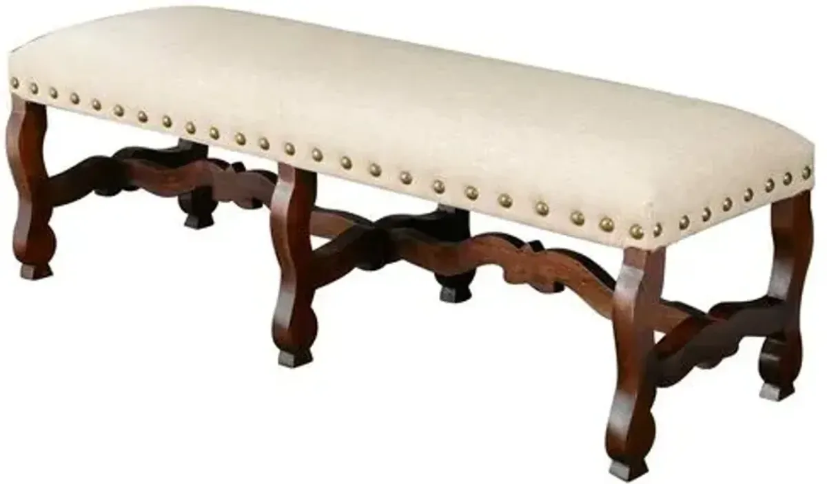 Penny Nailhead Bench - Beige Linen - Handcrafted