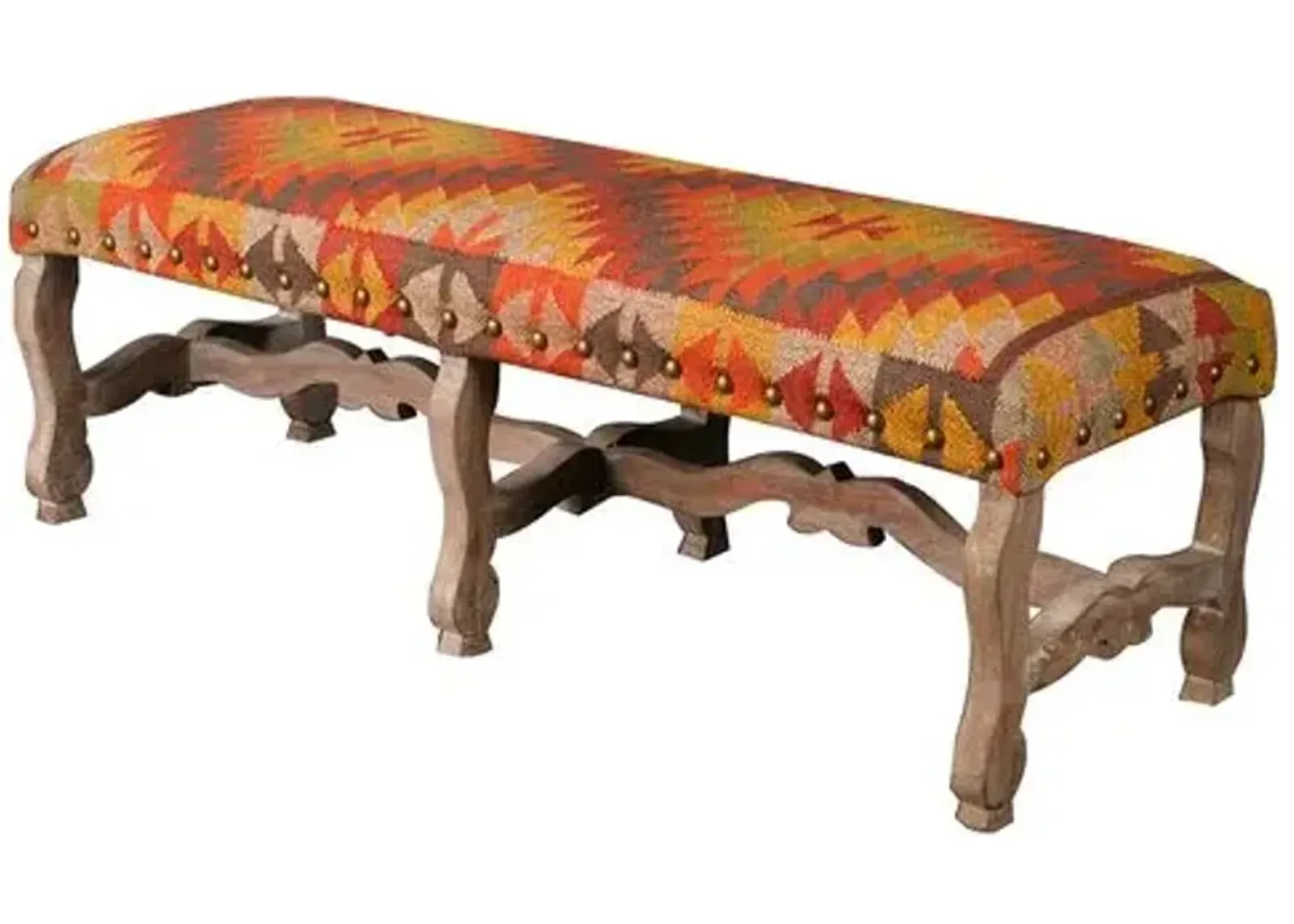 Penny Nailhead Bench - Kilim - Handcrafted - Orange