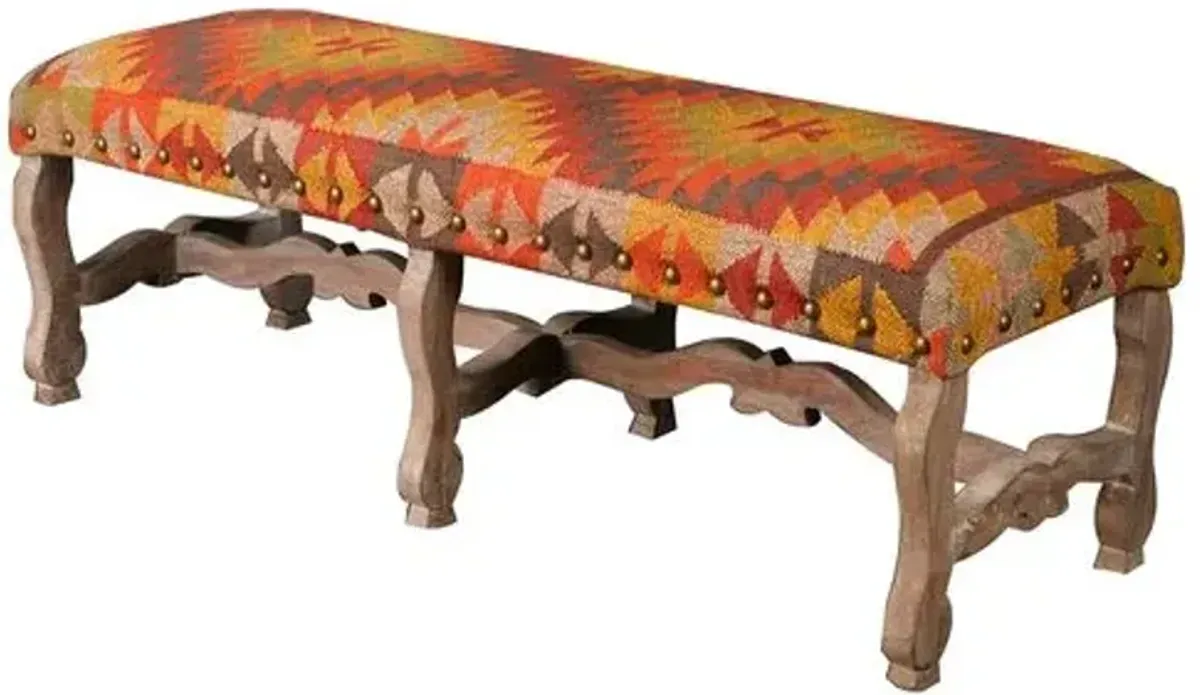 Penny Nailhead Bench - Kilim - Handcrafted - Orange