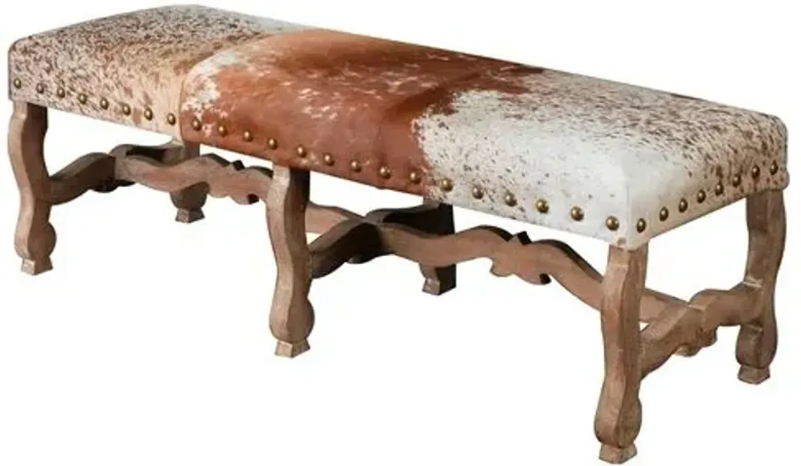 Penny Nailhead Bench - Cowhide - Brown