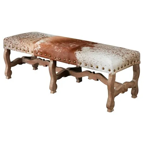 Penny Nailhead Bench - Cowhide - Brown